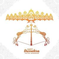 Happy dussehra celebration angry ravan with ten heads sketch design vector