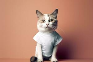 a cat in a white t-shirt for mockup . generative AI photo