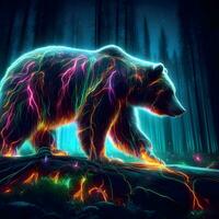 Luminescent Majesty, Behold a Radiant Bear Illuminating the Night. AI Generated photo