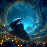 Ephemeral Enchantment, A Spectacular World Aglow with Illuminated Firefly Beetles. AI Generated photo
