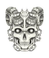 Futuristic devil skull hand drawing on paper make graphic vector. vector