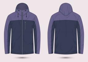 Outdoor hooded jacket template front and back view vector