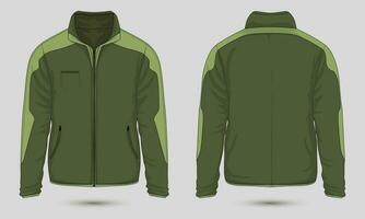 Men's warm zipper jacket front and back view vector