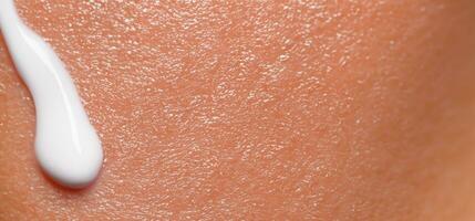 AI Generative Close up of Sunscreen Protection or Sun Cream on human skin. photo