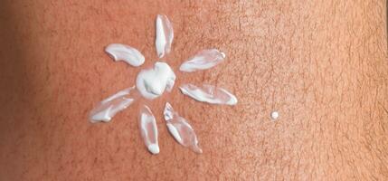 Close up of Ai Gen Sunscreen Protection or Sun Cream on human skin. photo