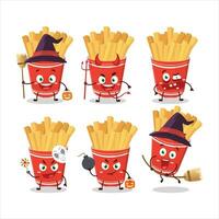 Víspera de Todos los Santos expresión emoticones con dibujos animados personaje de taza de francés papas fritas vector