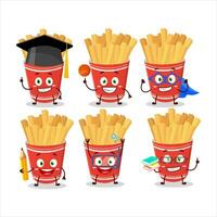 School student of cup of french fries cartoon character with various expressions vector