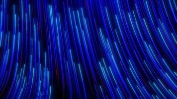 animatie van gloeiend lijnen, hoog snelheid neon deeltje stromen, groot gegevens stroom, digitaal technologie blauw achtergrond, in beweging licht deeltjes, ruimtelijk communicatie netwerk. naadloos lus video