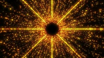 Digital tunnel of flickering particles, traveling in cyberspace, flying in a digital technological tunnel. Flying golden sparkling particles. seamless loop video