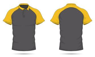 Raglan sleeve collared t-shirt mockup front and back view vector
