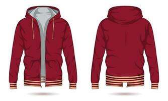 Red hoodie jacket mockup front and back view vector