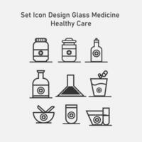 Set of medical icons Glass Medicine. Vector illustration in outline style. Isolated on white background.