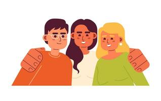 Diverse group of people embracing semi flat color vector characters. Having fun. Enjoying company. Editable half body people on white. Simple cartoon spot illustration for web graphic design