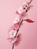 Pink cherry blossoms,pink sakura,beautiful cherry blossoms pastel pink background. Cherry blossoms are beautiful and pleasing to the eye. Makes you feel relaxed like you're in nature. Generative ai photo