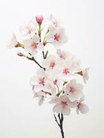 Pink cherry blossoms,pink sakura,beautiful cherry blossoms white background. Cherry blossoms are beautiful and pleasing to the eye. Makes you feel relaxed like you're in nature. Generative ai photo