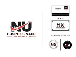 Brushstroke Nu Business Logo, Minimal NU Logo Letter Brush Icon Design vector