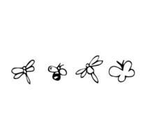 Vector spring set with flying insects illustration. Butterfly, dragonfly and bees