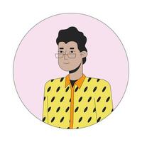 los anteojos indio hombre en diseñador camisa 2d línea vector avatar ilustración. relajado posando contorno dibujos animados personaje rostro. sonriente sur asiático chico en lentes plano color usuario perfil imagen aislado