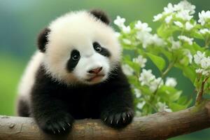 juguetón linda bebé panda. generar ai foto