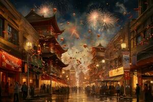 Captivating China town decorated. Generate Ai photo