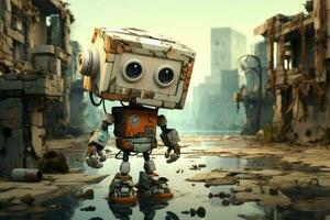 Futuristic Cute robot walking. Generate Ai photo