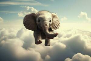 Captivating Baby elephant in clouds. Generate Ai photo