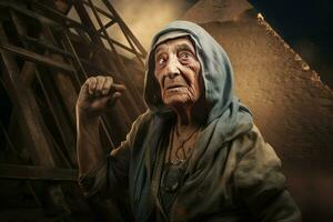 Godly Ancient egyptian pyramid old woman. Generate Ai photo