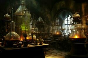 Mystical wizard laboratory. Generate Ai photo