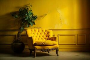 elegante amarillo sillón. generar ai foto