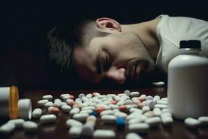 Addiction to sleeping pills. Generate ai photo