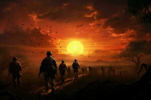 United Army during sunset. Generate Ai photo