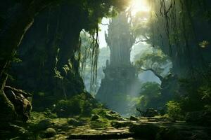 Lush ancient forest. Generate Ai photo