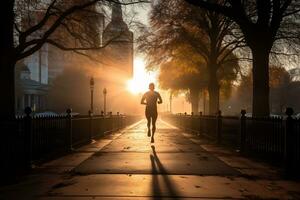 A photo of a runner sprinting through a city park AI Generative