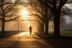 A photo of a runner sprinting through a city park AI Generative