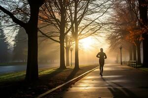 A photo of a runner sprinting through a city park AI Generative