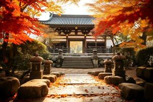 Kyoto temple adorned with vibrant autumn AI Generative photo