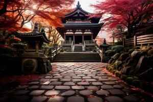 Kyoto temple adorned with vibrant autumn AI Generative photo