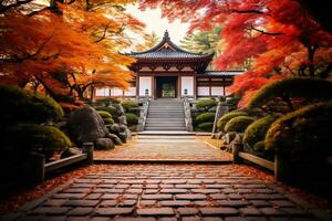 Kyoto temple adorned with vibrant autumn AI Generative photo