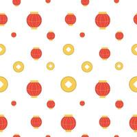 Seamless pattern chinese lanterns red. vector