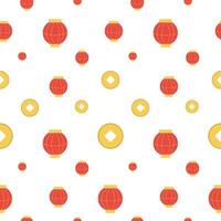 Seamless pattern chinese lanterns red. vector