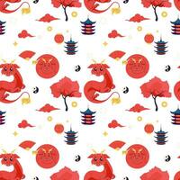 Seamless pattern chinese dragon, red cute 2024. vector