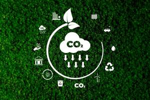 Sustainable business with the planet through renewable energy and green CO2 emissions, whereby using renewable energy can limit climate change and global warming. photo