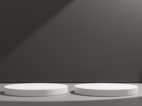 Simple blank luxury black gradient background with product display platform. Empty studio with white podium pedestal on a black backdrop. photo