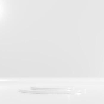 Empty podium or pedestal display on white background with cylinder stand concept. Blank product shelf standing backdrop. 3D rendering. photo