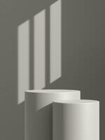 Empty gray podium or pedestal display on gray shadow background with cylinder stand concept photo