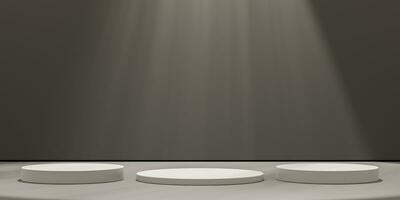 3D display podium brown background. Glamour minimal white pedestal for beauty, cosmetic product presentation. photo