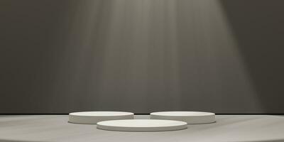 3D display podium brown background. Glamour minimal white pedestal for beauty, cosmetic product presentation. photo