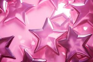 3d Abstract Background Magenta Stars Close Up. Volume Shapes carnival holiday banner. High quality digital image photo