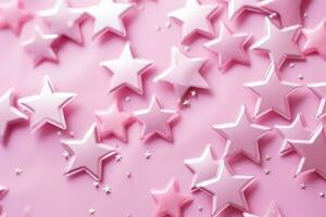 3d Abstract Background with Pink Stars. Bright color Shape Romantic holiday banner. High quality digital image photo