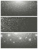 Snowfall and falling snowflakes on background. Set of three backdrops. White snowflakes and Christmas snow. Vector illustration